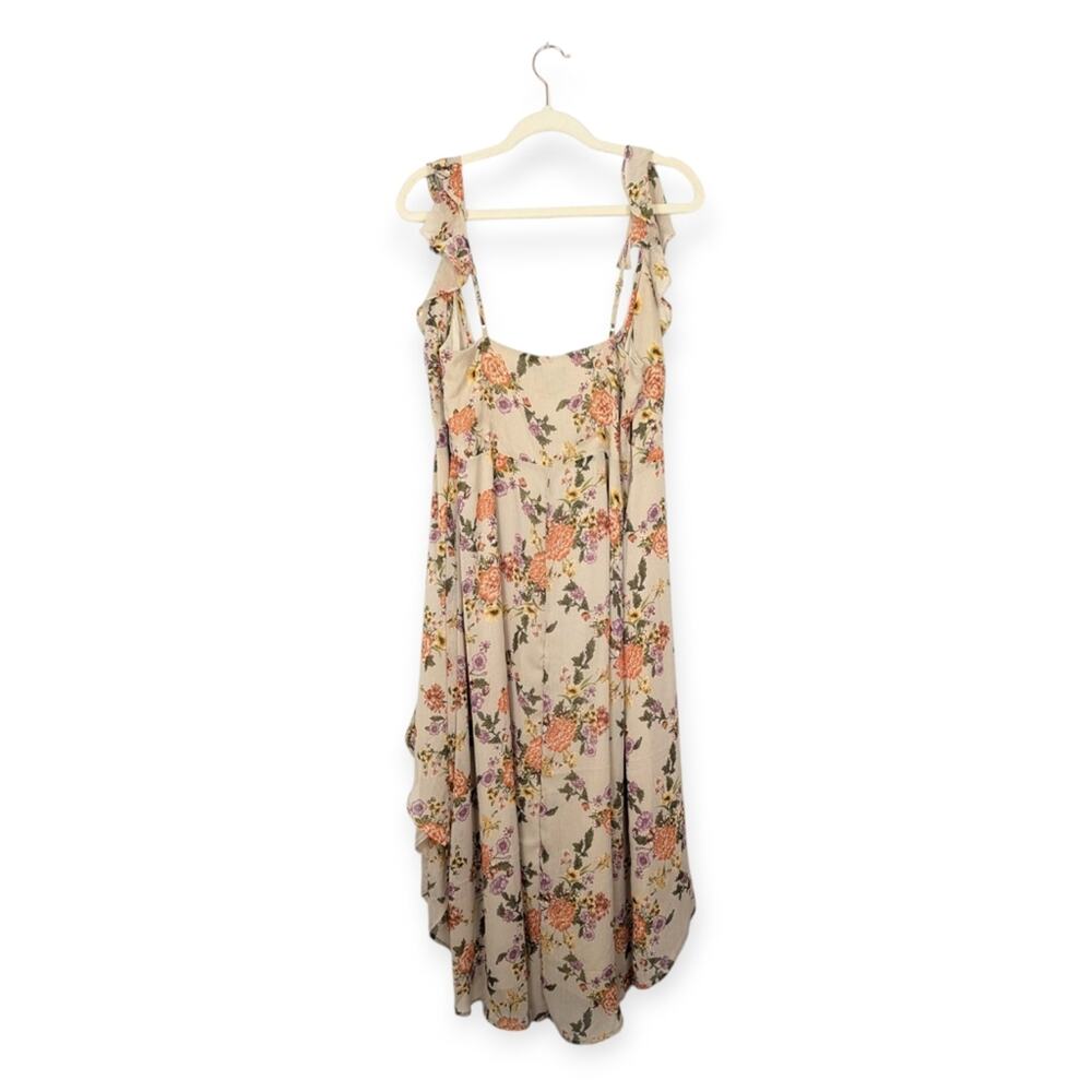 Lumiere Wrap Dress M Taupe Floral Ruffle V Neck Romantic Feminine